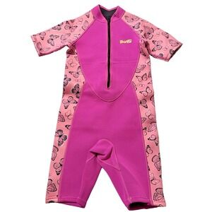 Youth Girls Wetsuit Size 12 Pink Butterfly Print‎ Thermal Swimsuit UV Protection